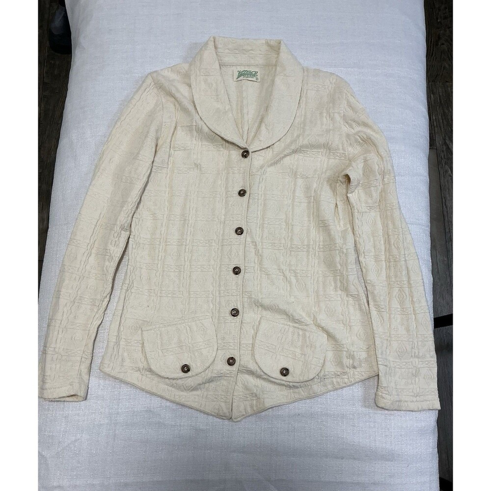 Vasco Designs Vintage XL Cream Textured Knit Jacket Cardigan 100% Cotton Peru